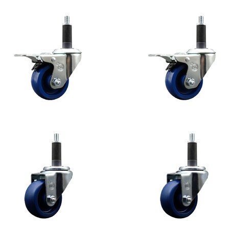 Service Caster 3'' Solid Poly Swivel 1'' Expanding Stem Caster Set 2 Total Lock Brakes, 4PK SCC-EXTTL20S314-SPUS-2-S-2-1